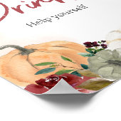 Bourgogne Herfst Bloemen Pompoen Baby shower Drink Poster (Hoek)