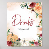 Bourgogne Herfst Bloemen Pompoen Baby shower Drink Poster (Voorkant)