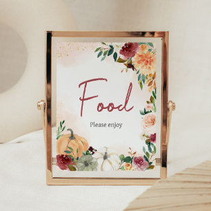 Bourgogne Herfst Bloemen Pompoen Baby shower Voeds Poster