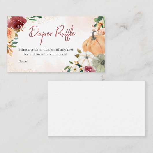 Bourgogne Herfst Bloemen Pompoen Luier Raffle Informatiekaartje (Voorkant / Achterkant)