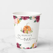 Bourgogne herfst bloemenpompoen 1e verjaardag papieren bekers (Achterkant)