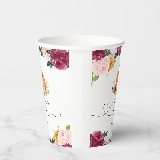 Bourgogne herfst bloemenpompoen 1e verjaardag papieren bekers (Rechts)