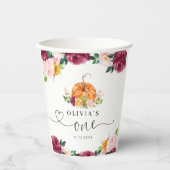 Bourgogne herfst bloemenpompoen 1e verjaardag papieren bekers (Voorkant)