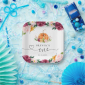 Bourgogne herfst bloemenpompoen 1e verjaardag papieren bordje (Feest)