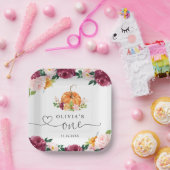 Bourgogne herfst bloemenpompoen 1e verjaardag papieren bordje (Feest)