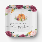 Bourgogne herfst bloemenpompoen 1e verjaardag papieren bordje (Voorkant)