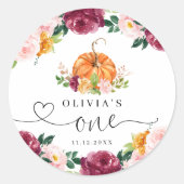 Bourgogne herfst bloemenpompoen 1e verjaardag ronde sticker (Voorkant)