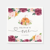 Bourgogne herfst bloemenpompoen 1e verjaardag servet (Voorkant)