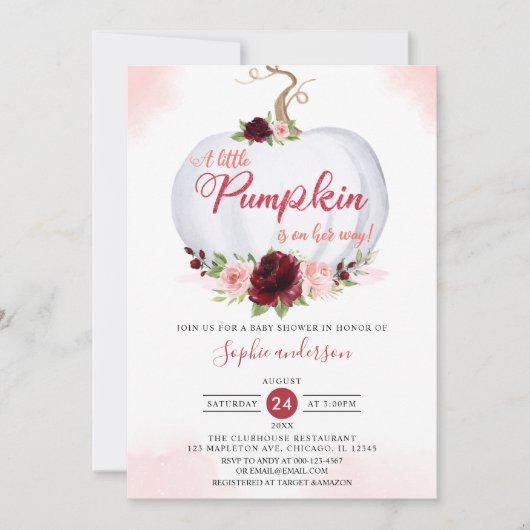 Bourgogne Herfst Een beetje pompoen Herfst Baby sh Kaart (Voorkant)
