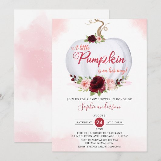 Bourgogne Herfst Een beetje pompoen Herfst Baby sh Kaart (Voorkant / Achterkant)