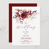 Bourgogne Herfst Floral Foliage bruiloft uitnodigi Kaart (Voorkant / Achterkant)