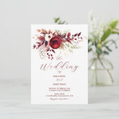 Bourgogne Herfst Floral Foliage bruiloft uitnodigi Kaart (Staand voorkant)