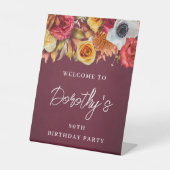 Bourgogne Herfst Flowers 80e Verjaardagsfeestje We Reclamebord Met Voetstuk (Voorkant)