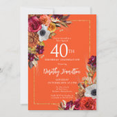 Bourgogne Herfst Flowers Elegant Script 40th Birth Kaart (Voorkant)