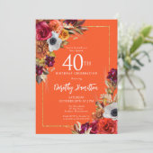 Bourgogne Herfst Flowers Elegant Script 40th Birth Kaart (Staand voorkant)