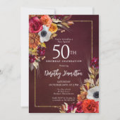 Bourgogne Herfst Flowers Elegant Script 50e Verjaa Kaart (Voorkant)