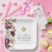 Bourgogne Herfst Herfst Floral Bat Mitzvah Papieren Bordje (Feest)