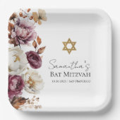 Bourgogne Herfst Herfst Floral Bat Mitzvah Papieren Bordje (Voorkant)