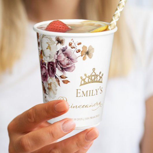 Bourgogne Herfst Herfst Floral Quinceanera Papieren Bekers