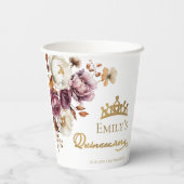 Bourgogne Herfst Herfst Floral Quinceanera Papieren Bekers (Achterkant)