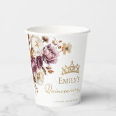 Bourgogne Herfst Herfst Floral Quinceanera Papieren Bekers (Voorkant)