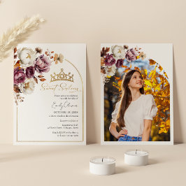 Bourgogne Herfst Herfst Floral Sweet 16 Foto Kaart