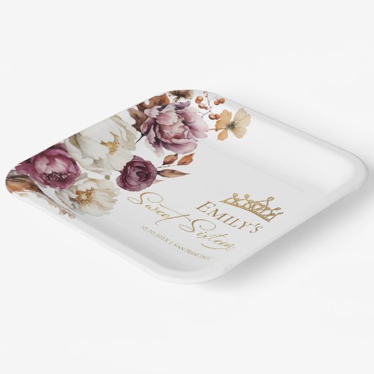 Bourgogne Herfst Herfst Floral Sweet 16 Papieren Bordje (Gebogen)