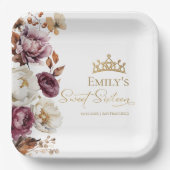 Bourgogne Herfst Herfst Floral Sweet 16 Papieren Bordje (Voorkant)