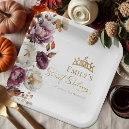 Bourgogne Herfst Herfst Floral Sweet 16 Papieren Bordje