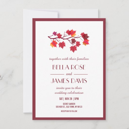 Bourgogne Herfst herfst leveert bruiloft Kaart (Voorkant)