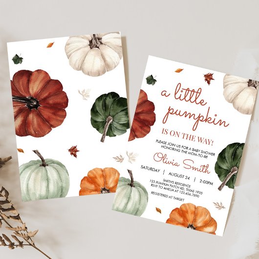 Bourgogne Herfst pompoen Baby shower Kaart