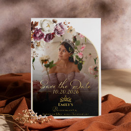 Bourgogne Herfst Quinceanera foto Save the Date Re Folie Uitnodiging