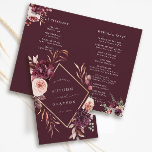 Bourgogne Herfst Romance Gouden Lijst Trouwprogram