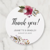 Bourgogne Herfst Waterverf Bloemen Bruiloft Dank u Bedankjes Labels (Achterkant)