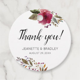 Bourgogne Herfst Waterverf Bloemen Bruiloft Dank u Bedankjes Labels