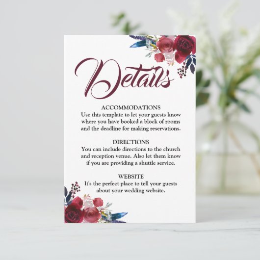 Bourgogne Herfst Waterverf Bloemen Details Kaart (Staand voorkant)