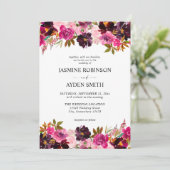 Bourgogne, hot & Blush roze en Paarse Floral Wedde Kaart (Staand voorkant)