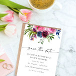 Bourgogne Hot Pink & Navy Blue Save the Date V3<br><div class="desc">Stuur een bewaar de datumkaart om uw gasten klaar te maken om uw bruiloft of feest te vieren met uw Hot Pink & Navy Blue Floral Save the Date Kaart. Gemaakt met waterverf bloemen.</div>