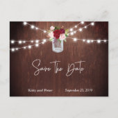 Bourgogne Hout Mason Jar Bruiloft Save The Date Aankondigingskaart (Voorkant)