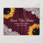 Bourgogne hout zonnebloem bruiloft aankondigingskaart (Voorkant)