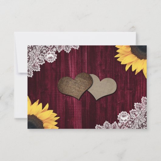 Bourgogne Houten Kant Zonnebloem Bruiloft RSVP Kaa (Achterkant)