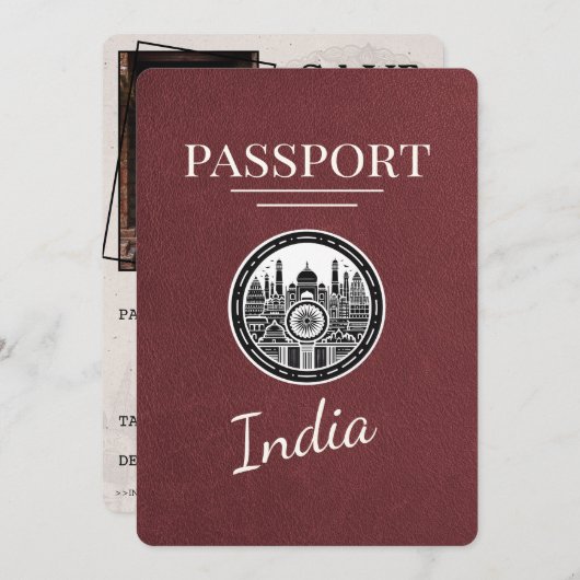Bourgogne India Passport Bewaar de datum Save The Date (Voorkant / Achterkant)
