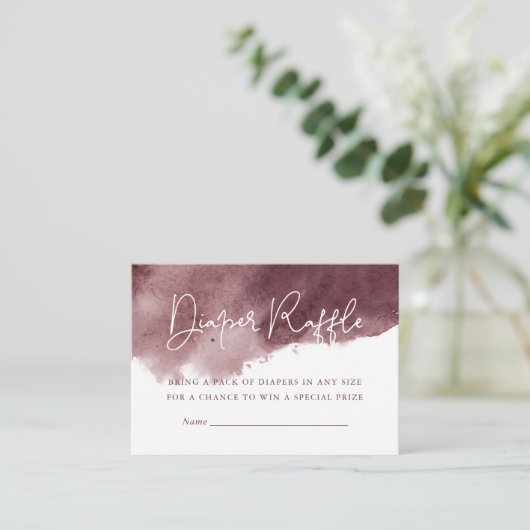 Bourgogne Ink Wash Baby shower Luier Raffle Informatiekaartje (Staand voorkant)