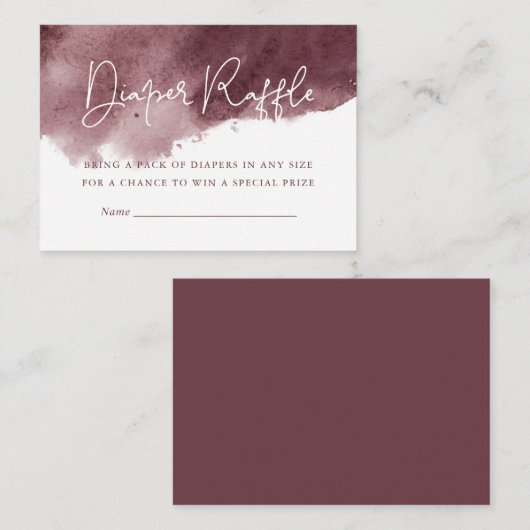 Bourgogne Ink Wash Baby shower Luier Raffle Informatiekaartje (Voorkant / Achterkant)