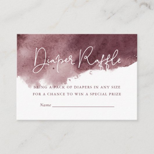 Bourgogne Ink Wash Baby shower Luier Raffle Informatiekaartje (Voorkant)