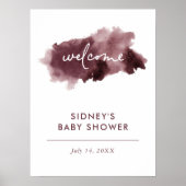 Bourgogne Ink Wash Baby shower Welkomstbord Poster (Voorkant)