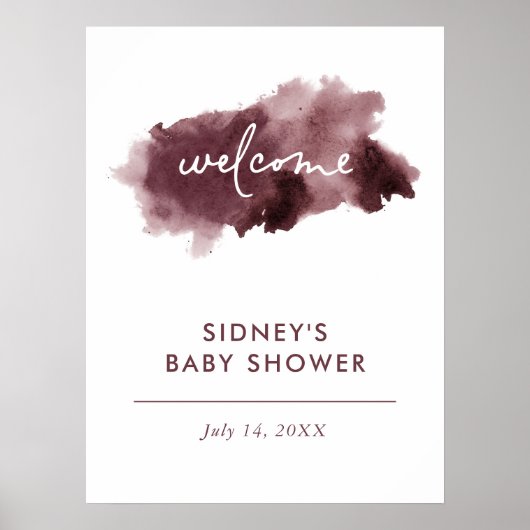 Bourgogne Ink Wash Baby shower Welkomstbord Poster (Voorkant)