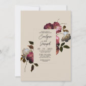 Bourgogne Ivoor Bloemen Boho Chic Modern Bruiloft Kaart (Voorkant)