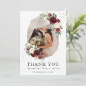 Bourgogne Ivoor Bloemen Goud Geometrische foto Huw Bedankkaart (Staand voorkant)