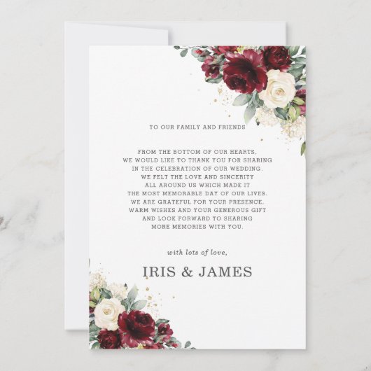 Bourgogne Ivoor Bloemen Goud Geometrische foto Huw Bedankkaart (Achterkant)